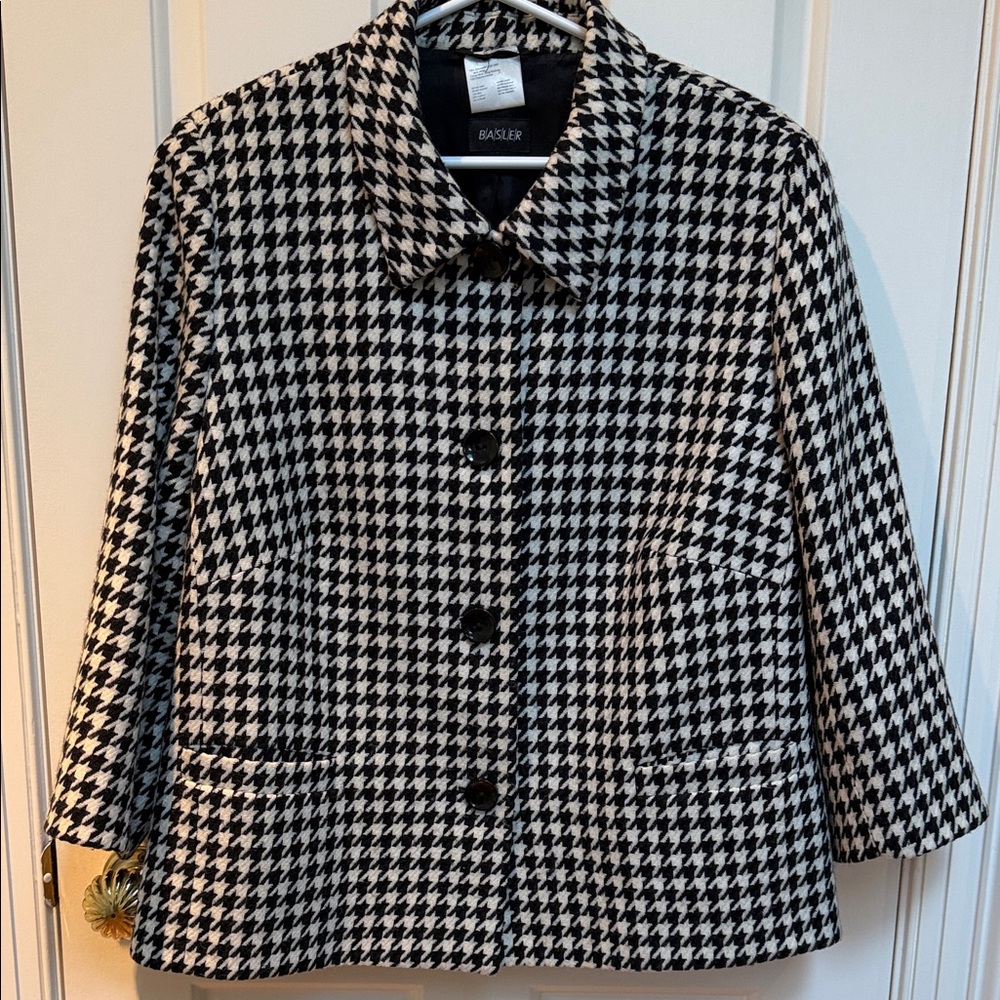 Basler sz 48 (US 16-18?) Houndstooth Blazer Jacket tailored boxy virgin wool